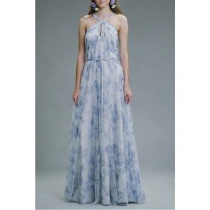 NEVER WORN Marchesa Notte keyhole blue halter dress marine printed